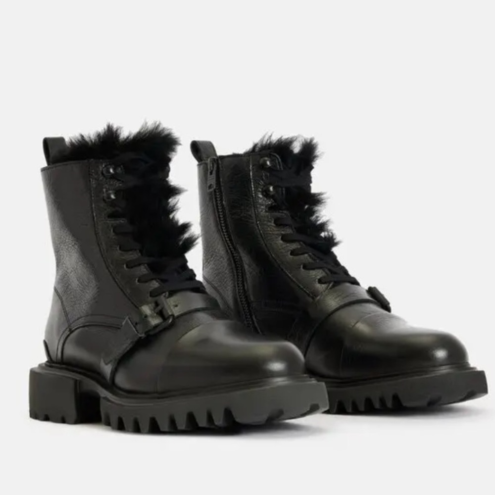 All Saints Tori Shearling Combat Boots 40/10 - Picture 3 of 13